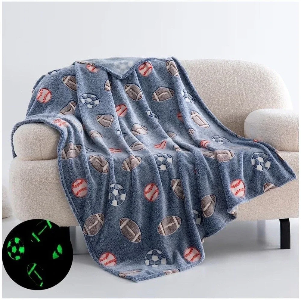 NEW Soccer Football Baseball Glow in the Dark Throw Blanket, Size 50in. x 60in.
